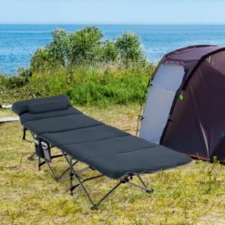 Feldbett Klappbar Campingbett mit Matratze 185 cm x 65 cm x 41–53 cm Blau