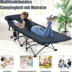 Feldbett Klappbar Campingbett mit Matratze 185 cm x 65 cm x 41–53 cm Blau