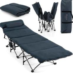 Feldbett Klappbar Campingbett mit Matratze 185 cm x 65 cm x 41–53 cm Blau