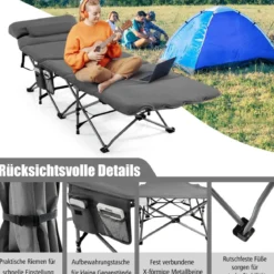 Feldbett Klappbar Campingbett mit Matratze 185 cm x 65 cm x 41–53 cm Grau