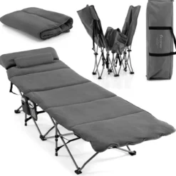 Feldbett Klappbar Campingbett mit Matratze 185 cm x 65 cm x 41–53 cm Grau