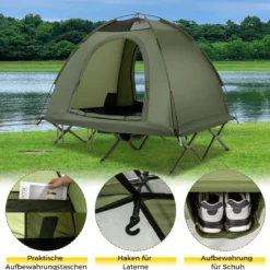 Feldbett mit Zelt für 2 Personen Campingbett mit Regenschutz & 2 Netztüren & Rolltasche
