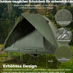 Feldbett mit Zelt für 2 Personen Campingbett mit Regenschutz & 2 Netztüren & Rolltasche