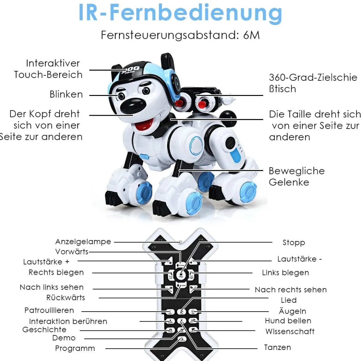 Ferngesteuert Hund Roboter Intelligent Roboterhund Hundespielzeug mit Musikfunktion