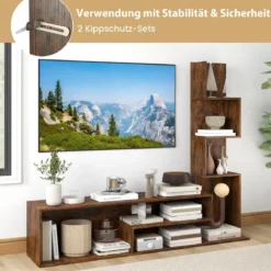 Fernsehschrank Holz Fernsehtisch mit Bücherregal für TVs bis zu 50