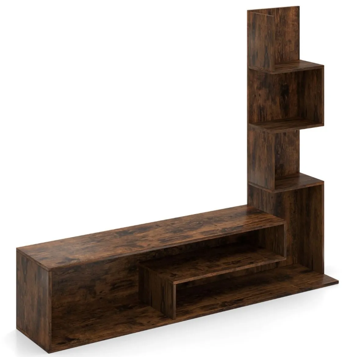 Fernsehschrank Holz Fernsehtisch mit Bücherregal für TVs bis zu 50" 144,5 x 29,5 x 121 cm Braun/Weiß
