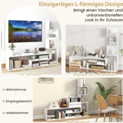 Fernsehschrank Holz Fernsehtisch mit Bücherregal für TVs bis zu 50