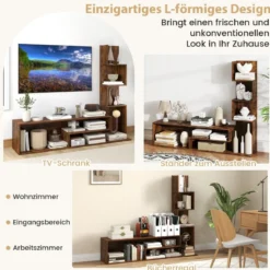 Fernsehschrank Holz Fernsehtisch mit Bücherregal für TVs bis zu 50