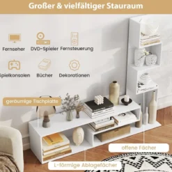 Fernsehschrank Holz Fernsehtisch mit Bücherregal für TVs bis zu 50