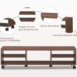 Fernsehschrank Holz mit 5 offenen Fächern TV Schrank mit Rädern Braun