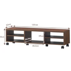Fernsehschrank Holz mit 5 offenen Fächern TV Schrank mit Rädern Braun