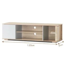 Fernsehschrank TV Lowboard mit Schrank und 3 offenen Fächern TV Schrank Landhausstil Natur