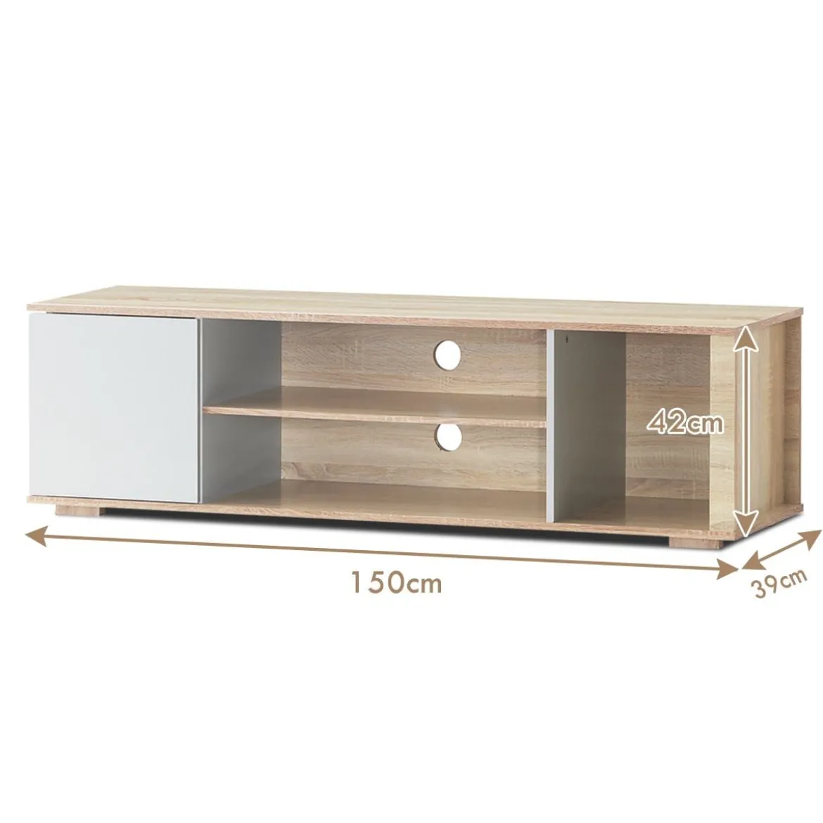 Fernsehschrank TV Lowboard mit Schrank und 3 offenen Fächern TV Schrank Landhausstil Natur