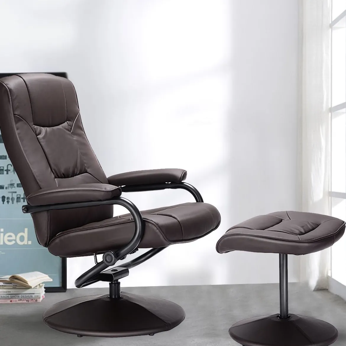 FernsehsesselDrehbar Kippbar TV Relaxsessel Relaxstuhl mit Fußhocker Braun