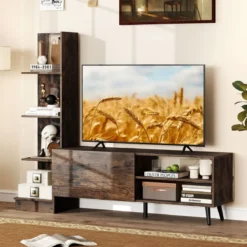 Fernsehtisch für TV bis zu 50 Zoll TV Schrank mit Bücherregal & Verstellbarem Regal Kaffee