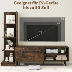 Fernsehtisch für TV bis zu 50 Zoll TV Schrank mit Bücherregal & Verstellbarem Regal Kaffee