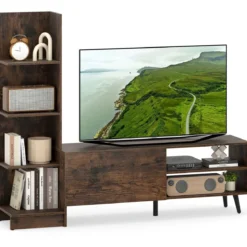 Fernsehtisch für TV bis zu 50 Zoll TV Schrank mit Bücherregal & Verstellbarem Regal Kaffee
