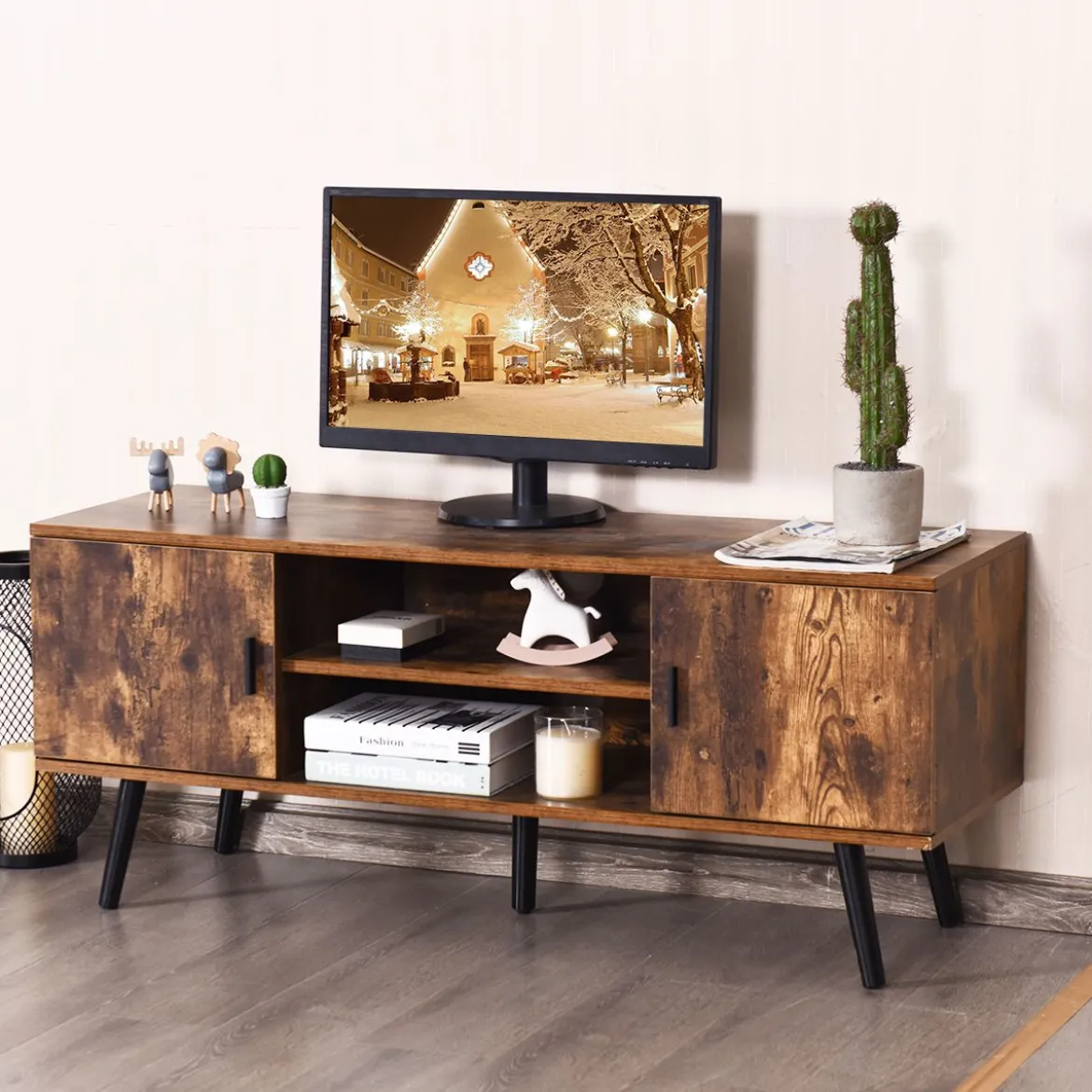 Fernsehtisch Holz Fernsehschrank mit 5 Kiefer-Beinen TV Konsole 120 x 40 x 50,5 cm Braun