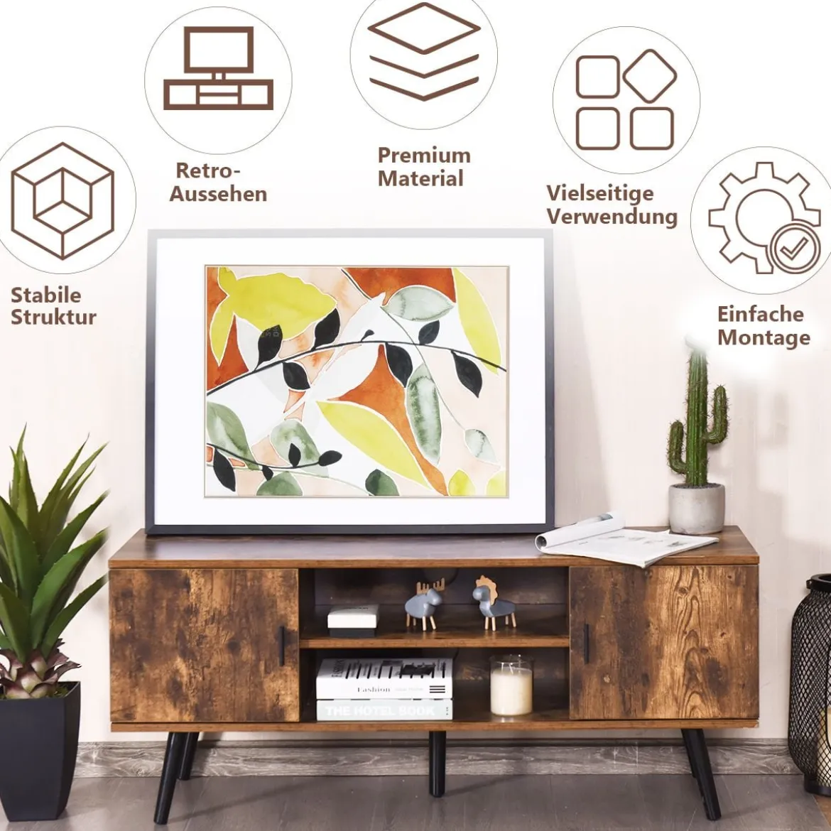 Fernsehtisch Holz Fernsehschrank mit 5 Kiefer-Beinen TV Konsole 120 x 40 x 50,5 cm Braun