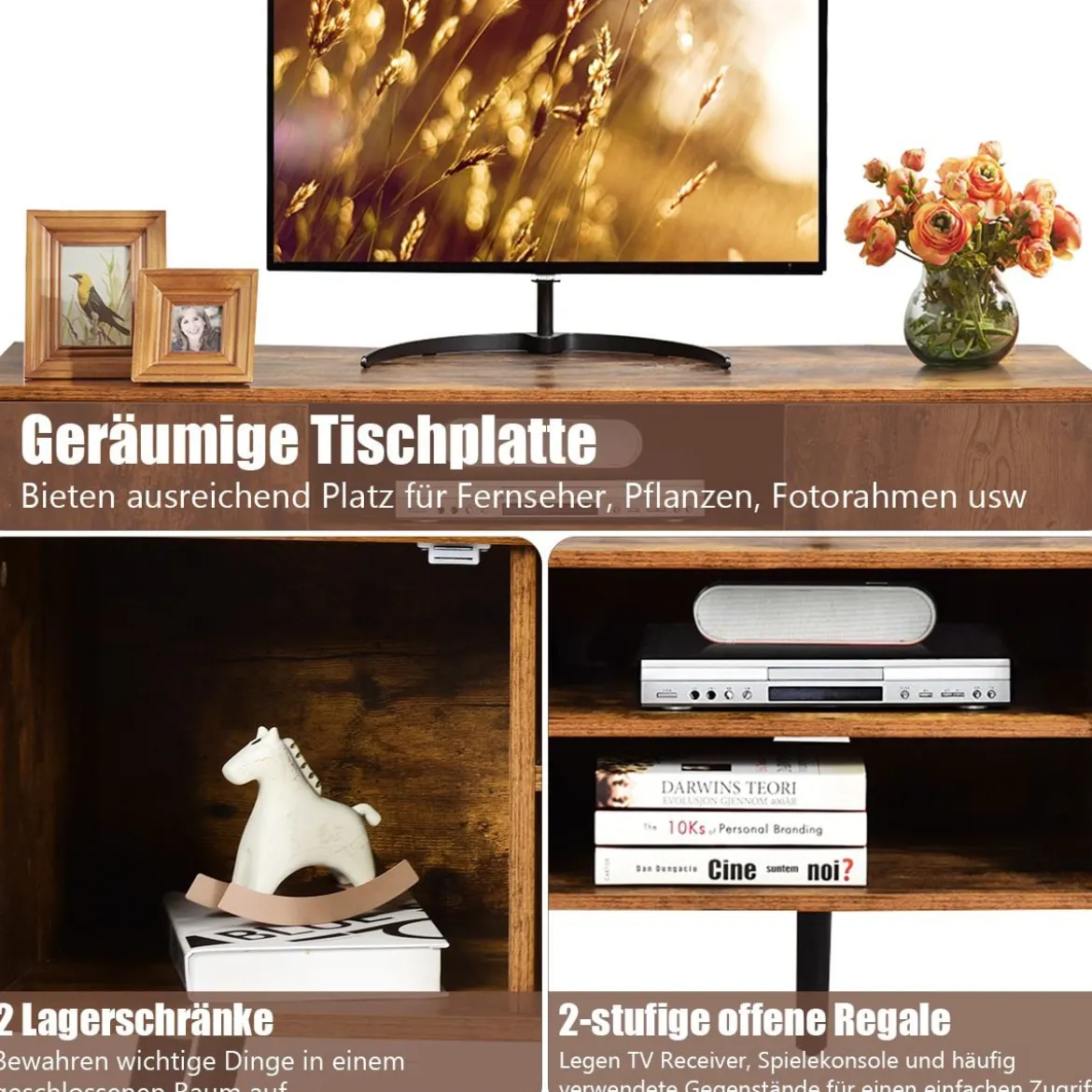 Fernsehtisch Holz Fernsehschrank mit 5 Kiefer-Beinen TV Konsole 120 x 40 x 50,5 cm Braun