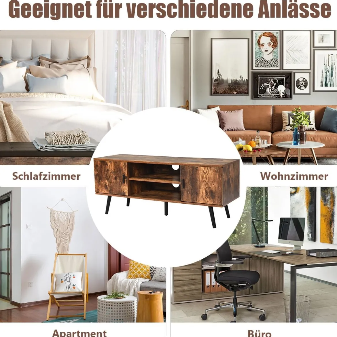 Fernsehtisch Holz Fernsehschrank mit 5 Kiefer-Beinen TV Konsole 120 x 40 x 50,5 cm Braun