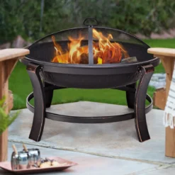 Feuerstelle Garten Grill Feuerkorb mit Funkenhaube 76 x 76 x 60 cm Schwarz