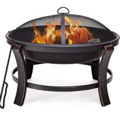 Feuerstelle Garten Grill Feuerkorb mit Funkenhaube 76 x 76 x 60 cm Schwarz