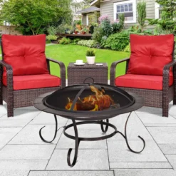Feuerstelle Garten Grill Feuerkorb mit Funkenhaube 76 x 76 x 53 cm Schwarz