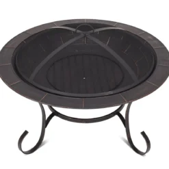 Feuerstelle Garten Grill Feuerkorb mit Funkenhaube 76 x 76 x 53 cm Schwarz