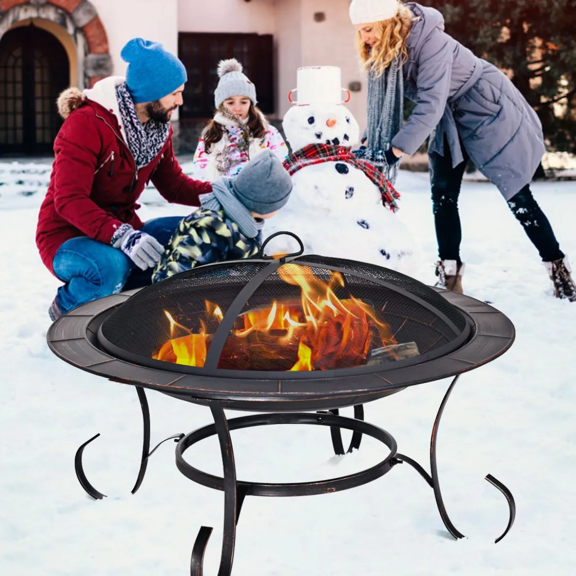 Feuerstelle Garten Grill Feuerkorb mit Funkenhaube 76 x 76 x 53 cm Schwarz