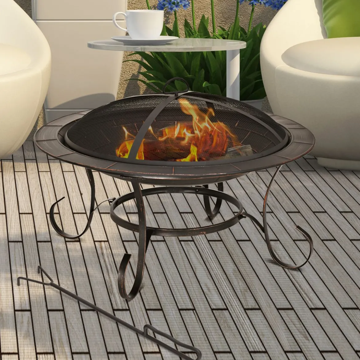 Feuerstelle Garten Grill Feuerkorb mit Funkenhaube 76 x 76 x 53 cm Schwarz