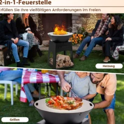 Feuerstelle mit Grillrost Aschekasten unterem Staufach Feuerschale 60 x 80 cm Schwarz