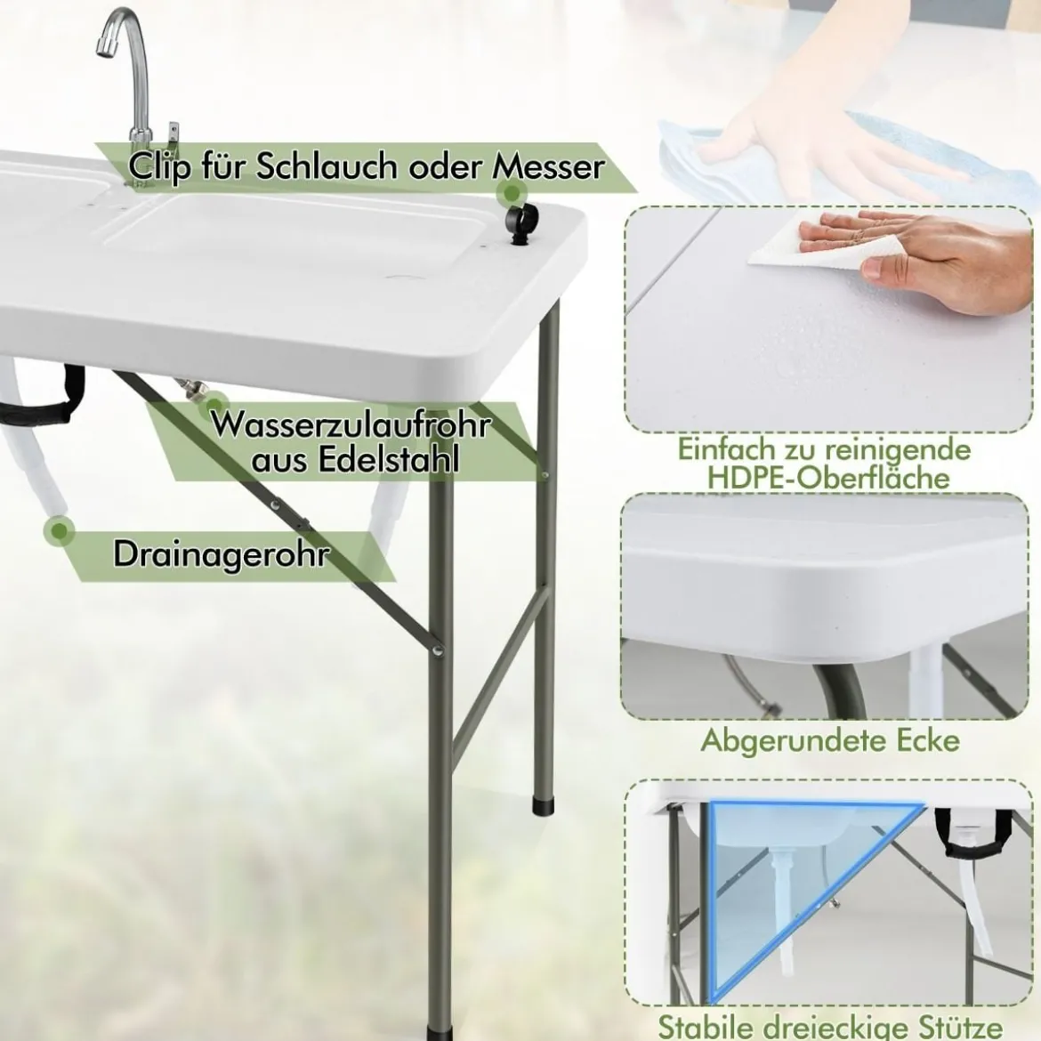 Fischreinigungstisch Klappbarer Filetiertisch 101,5 x 65,5 x 107,5 cm Weiß