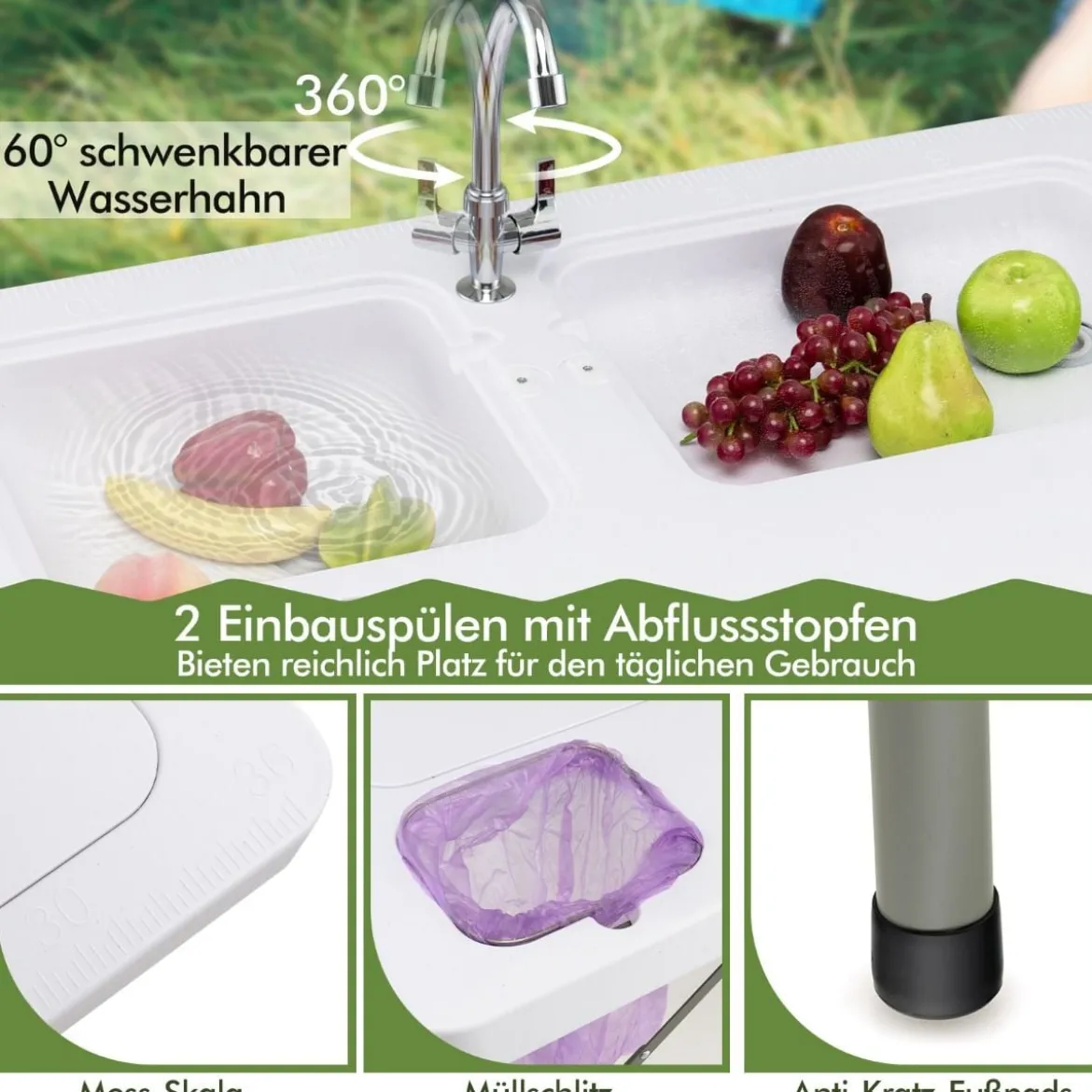 Fischreinigungstisch Klappbarer Filetiertisch 101,5 x 65,5 x 107,5 cm Weiß
