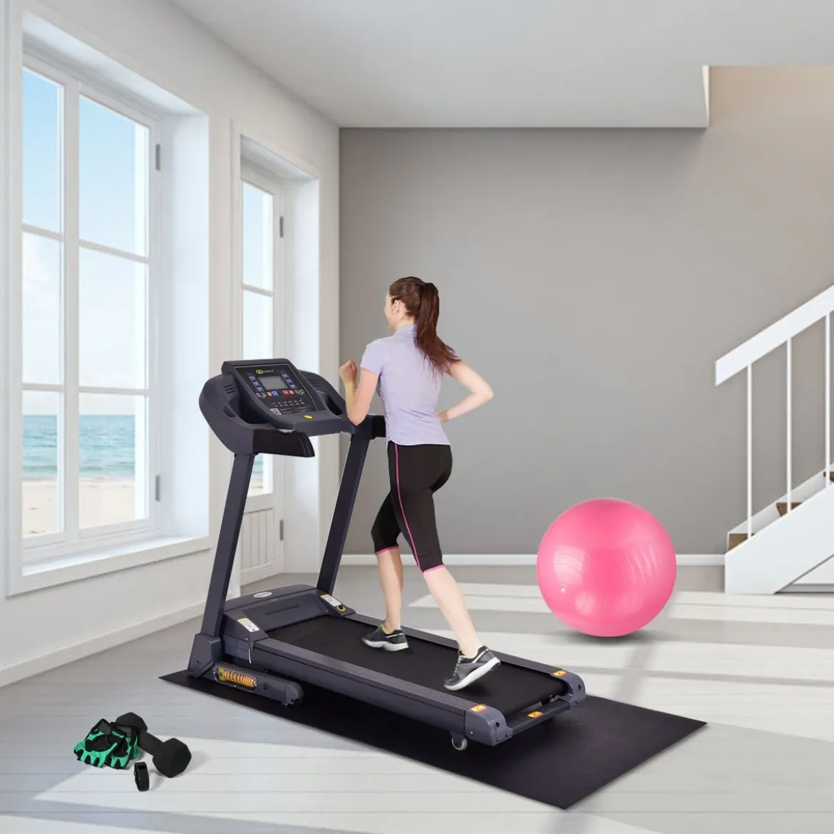 Fitnessgerätematte für Laufband und Heimtrainer zum Schutz von Hartholzböden Schwarz