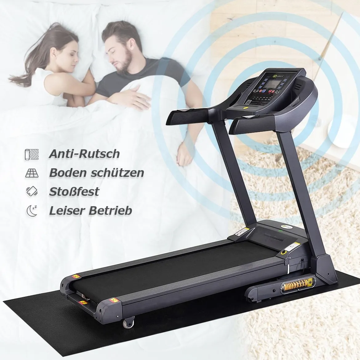 Fitnessgerätematte für Laufband und Heimtrainer zum Schutz von Hartholzböden Schwarz