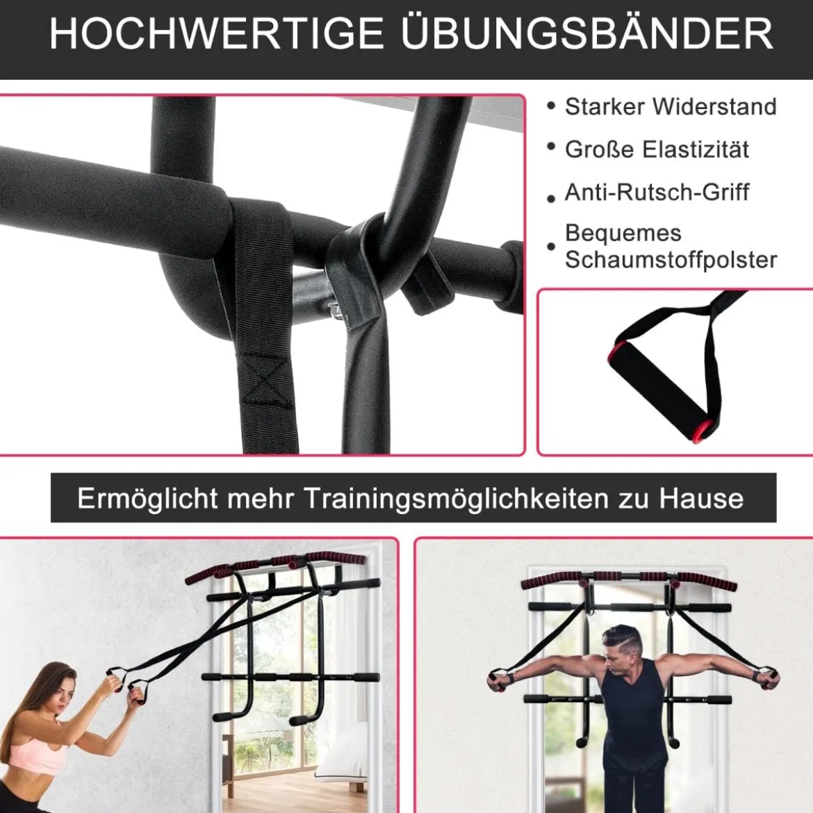 Fitnessstange Tragbare Klimmzugstange Reckstange fürs Krafttraining 101 x 57,5 x 96 cm Schwarz