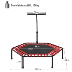 Fitness-Trampolin Übungstrampolin mit verstellbarem Griff Sicheres Trampolin 129 x 114 x 96-112 cm Rot