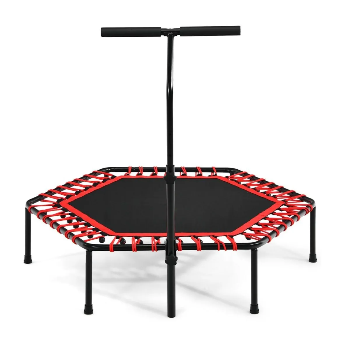 Fitness-Trampolin Übungstrampolin mit verstellbarem Griff Sicheres Trampolin 129 x 114 x 96-112 cm Rot