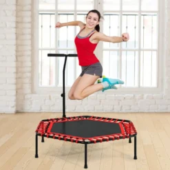 Fitness-Trampolin Übungstrampolin mit verstellbarem Griff Sicheres Trampolin 129 x 114 x 96-112 cm Rot
