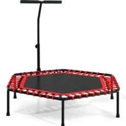 Fitness-Trampolin Übungstrampolin mit verstellbarem Griff Sicheres Trampolin 129 x 114 x 96-112 cm Rot