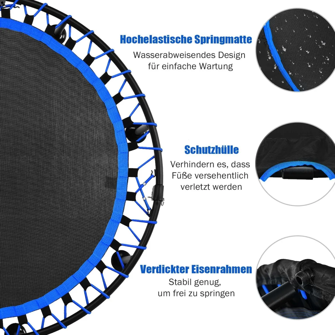 Fitness-Trampolin mit Sicherheitspads Mini Trampolin faltbar φ120 x 26 cm Schwarz und Blau
