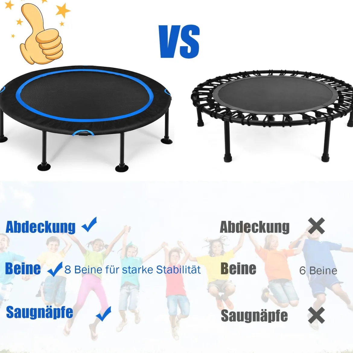 Fitness-Trampolin mit Sicherheitspads Mini Trampolin faltbar φ120 x 26 cm Schwarz und Blau