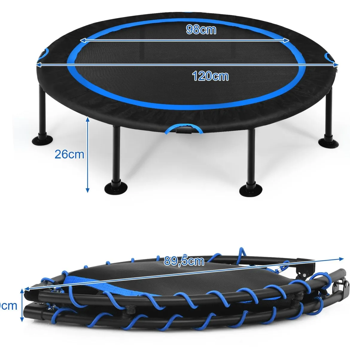 Fitness-Trampolin mit Sicherheitspads Mini Trampolin faltbar φ120 x 26 cm Schwarz und Blau