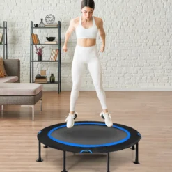 Fitness-Trampolin mit Sicherheitspads Mini Trampolin faltbar φ120 x 26 cm Schwarz und Blau