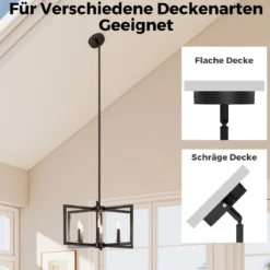 6-flammiger Kronleuchter Deckenleuchte industriell Pendelleuchte mit 67-157 cm verstellbarer Höhe Schwarz