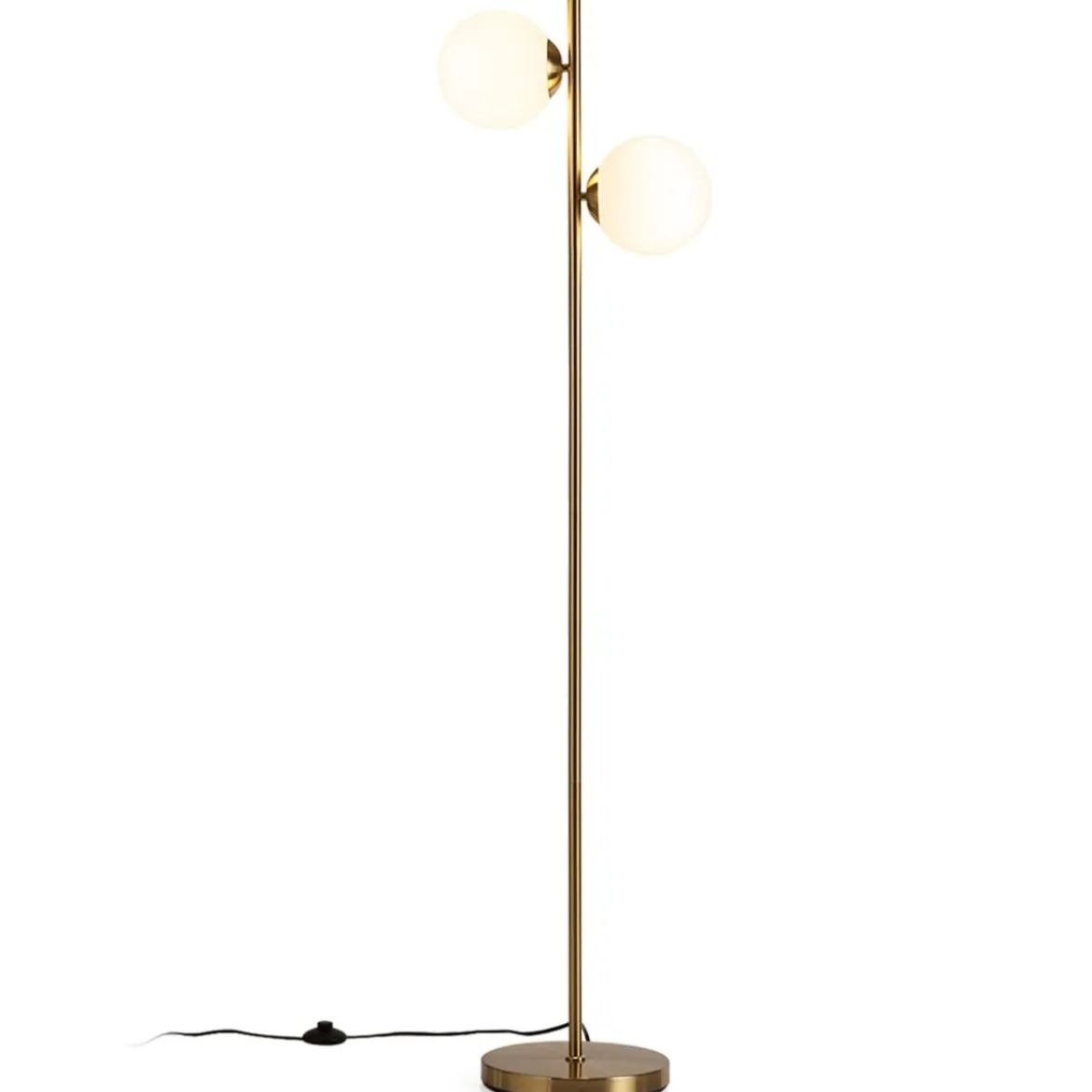 2-flammige Stehlampe aus Milchglas mit 2 Glühbirnen & Fußschalter Moderne Stehleuchte Golden