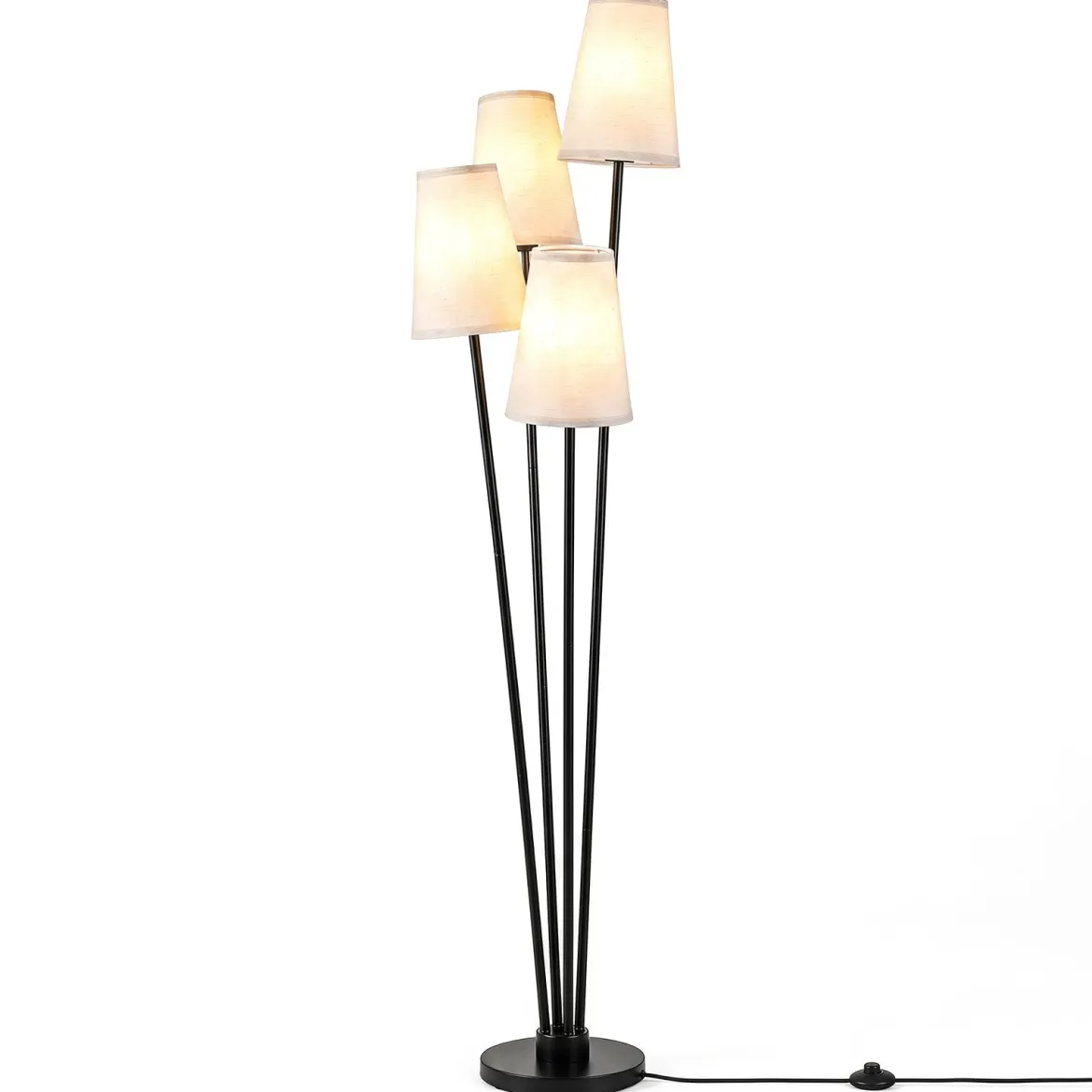 4-flammige Stehlampe mit Fußschalter & 4 Lampenschirmen Moderne Bodenlampe 25 x 25 x 160 cm