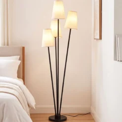 4-flammige Stehlampe mit Fußschalter & 4 Lampenschirmen Moderne Bodenlampe 25 x 25 x 160 cm
