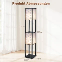 2-Flammige Stehleuchte mit 2 Regalen & Fußschalter Stehlampe Holzregal-Lampe
